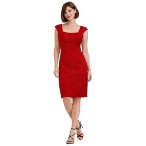 Calvin Klein Red Cap Sleeve Sheath Dress Square Neck Dress Size 6